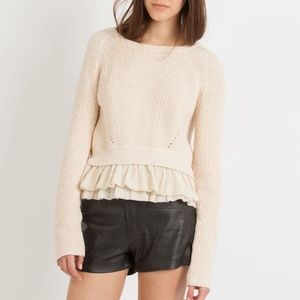 Maje eclusio sweater linen ruffle hem knit oatmeal